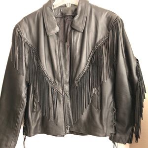 Ladies black leather jacket.